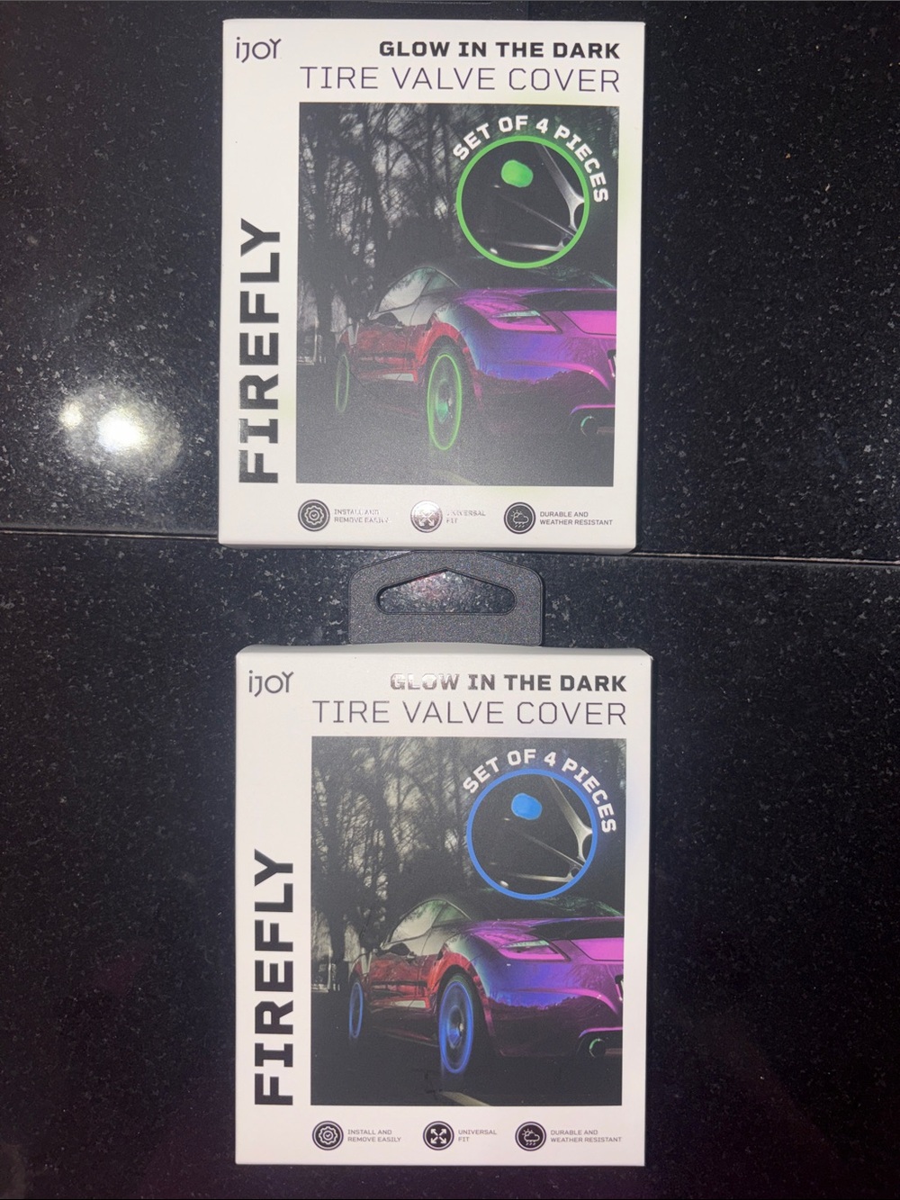 2 - iJoy Firefly Glow in the Dark Tire Valve Cover Set of 2 x 4 (Green & Blue) N